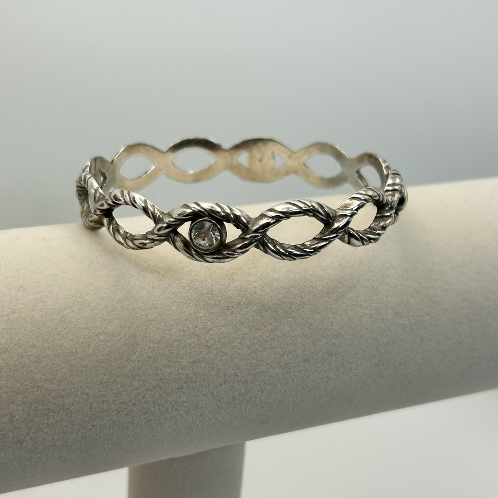 Brighton Jewelry Twisted Bangle Bracelet Silver Plated Clear Crystal Vintage - Picture 11 of 12
